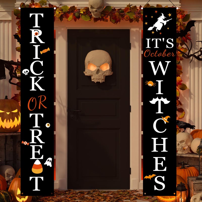 DAZONGE Halloween Decorations, Trick or Treat & It's October Witches Porch Banners for Halloween Hanging Decorations Indoor Outdoor - Image 1